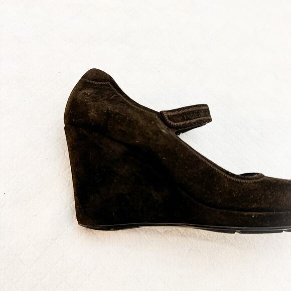 Prada Brown Suede Leather Mary Jane Wedge Pump Size 39 - Picture 3 of 6